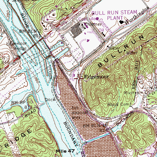 Topographic Map of Edgemoor, TN