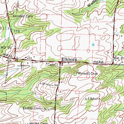 Topographic Map of Elkhorn, TN