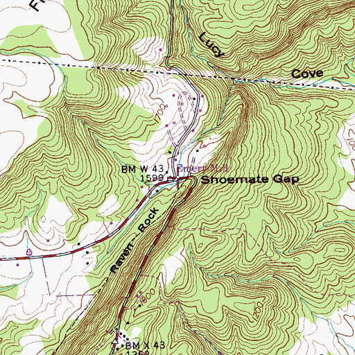 Topographic Map of Emery Mill, TN