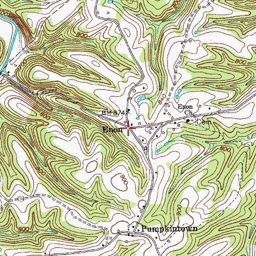 Topographic Map of Enon, TN