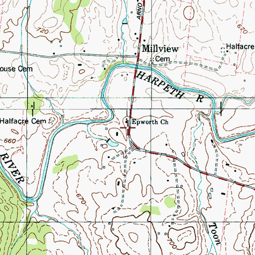 Topographic Map of Epworth, TN