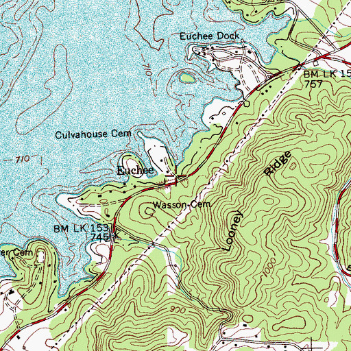 Topographic Map of Euchee, TN
