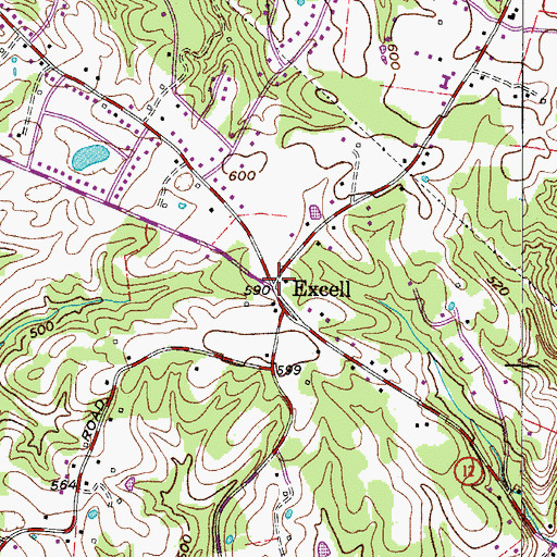 Topographic Map of Excell, TN