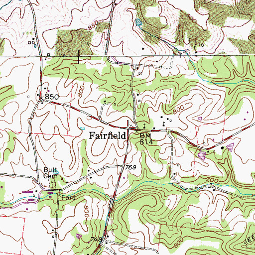 Topographic Map of Fairfield, TN