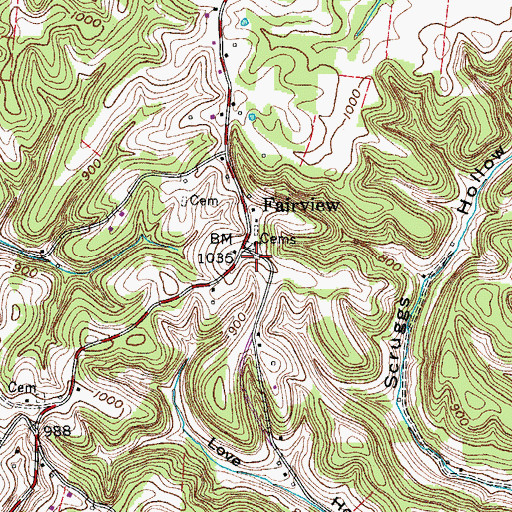 Topographic Map of Fairview, TN