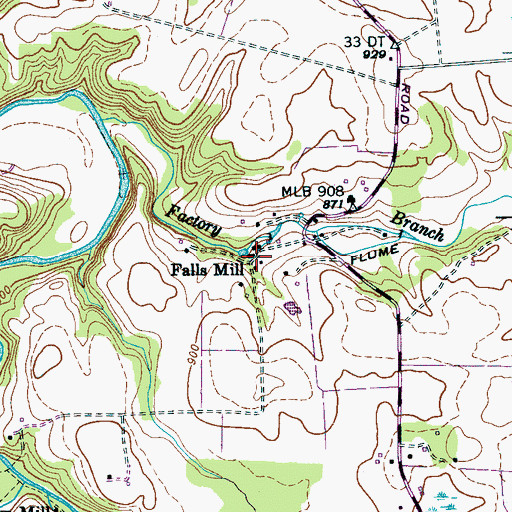 Topographic Map of Falls Mill, TN