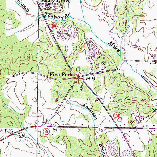 Topographic Map of Five Forks, TN