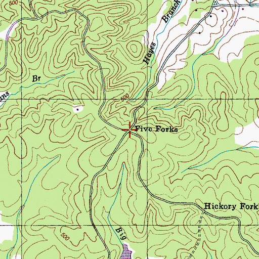 Topographic Map of Five Forks, TN