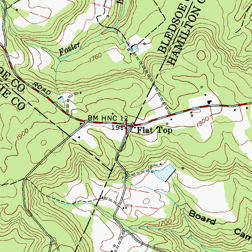 Topographic Map of Flat Top, TN