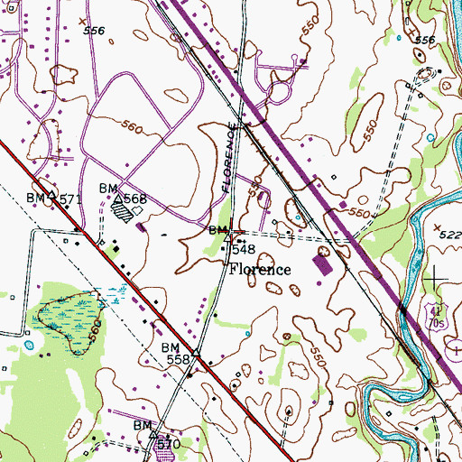 Topographic Map of Florence, TN