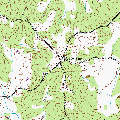 Topographic Map of Forty Forks, TN