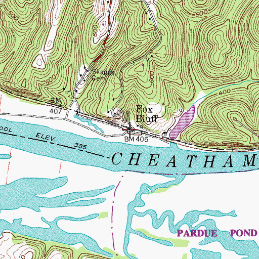 Topographic Map of Fox Bluff, TN