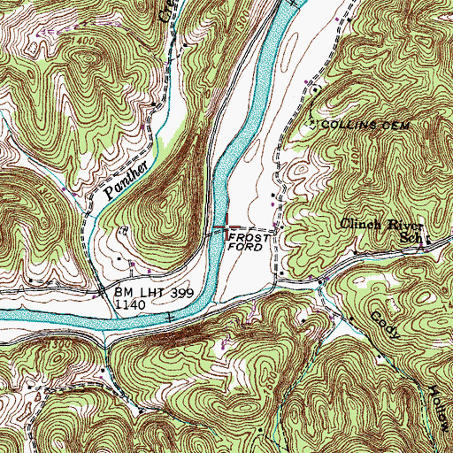 Topographic Map of Frost Ford, TN