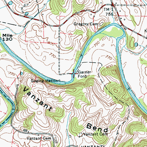 Topographic Map of Garner Ford, TN