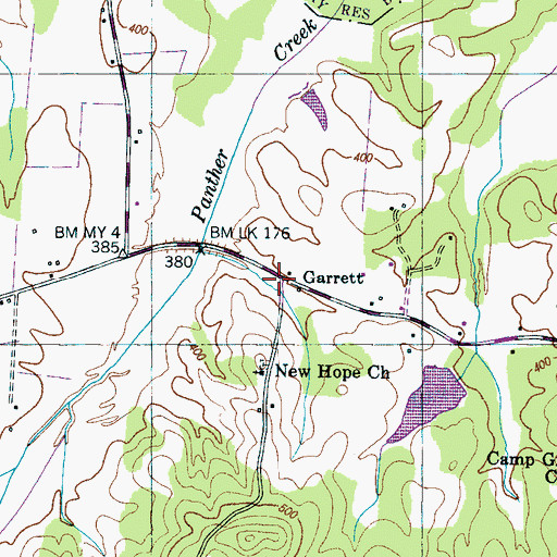 Topographic Map of Garrett, TN