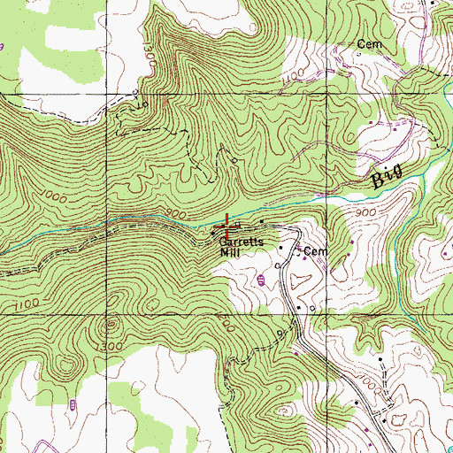 Topographic Map of Garretts Mill, TN