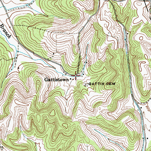 Topographic Map of Gattistown, TN