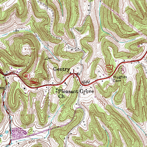 Topographic Map of Gentry, TN