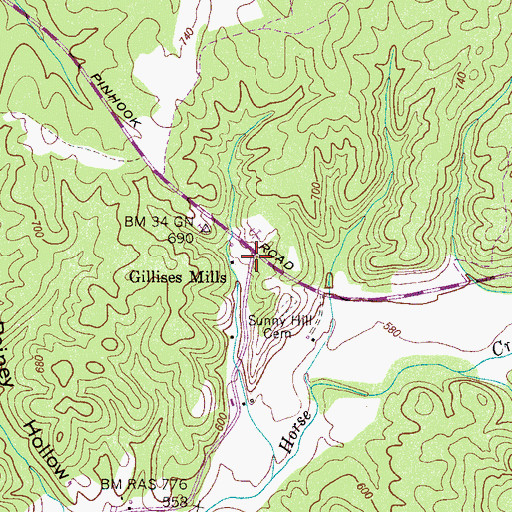 Topographic Map of Gillises Mills, TN