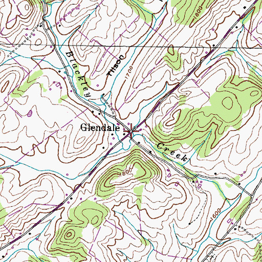 Topographic Map of Glendale, TN