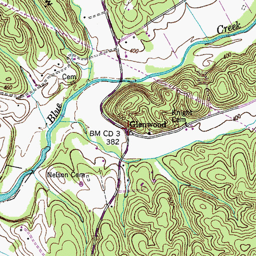 Topographic Map of Glenwood, TN