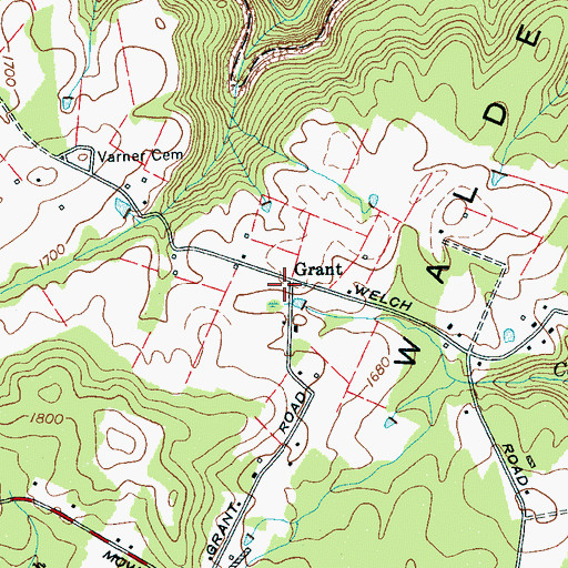 Topographic Map of Grant, TN