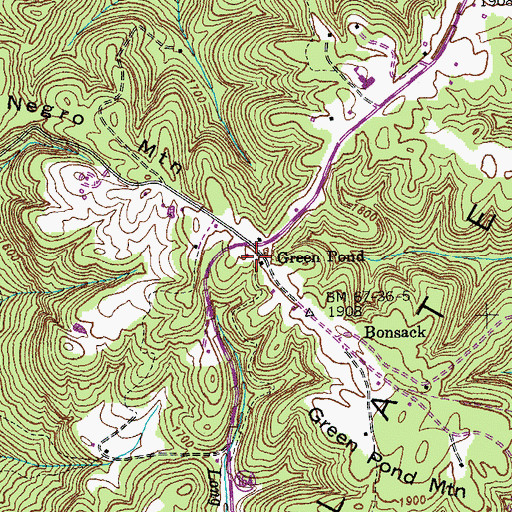Topographic Map of Green Pond, TN