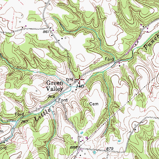 Topographic Map of Green Valley, TN