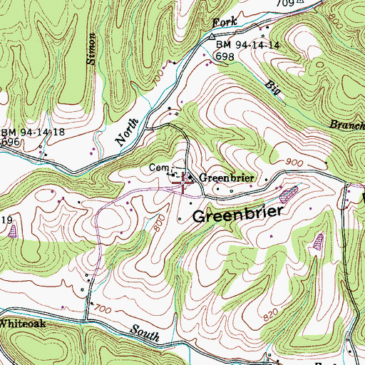 Topographic Map of Greenbrier, TN