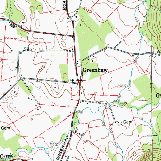 Topographic Map of Greenhaw, TN