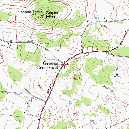 Topographic Map of Greens Crossroad, TN