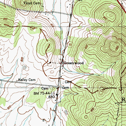 Topographic Map of Greenwood, TN