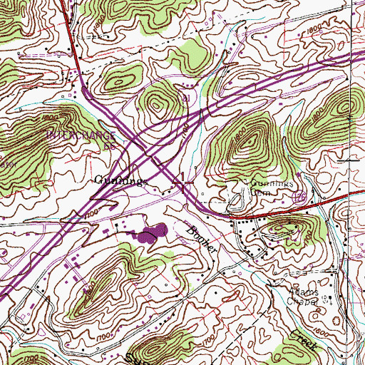Topographic Map of Gunnings, TN