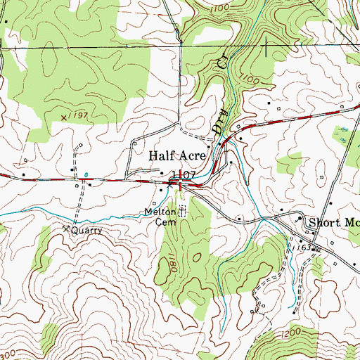 Topographic Map of Half Acre, TN