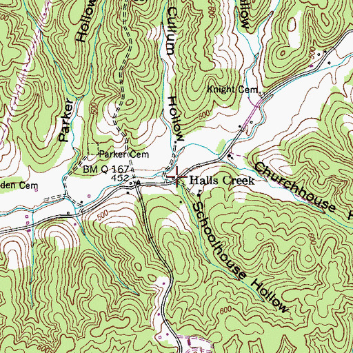 Topographic Map of Halls Creek, TN