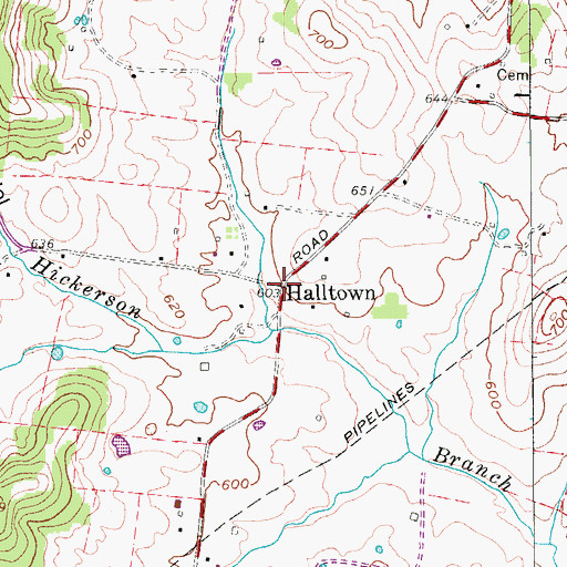 Topographic Map of Halltown, TN
