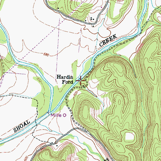 Topographic Map of Hardin Ford, TN