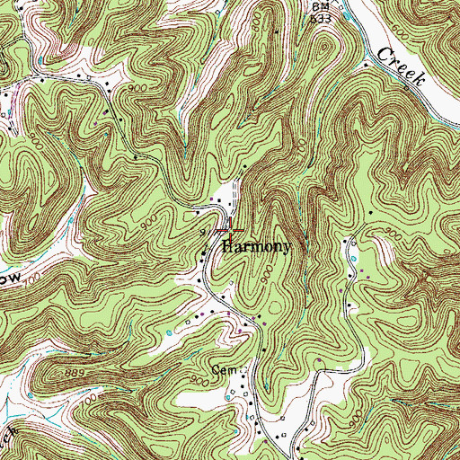Topographic Map of Harmony, TN