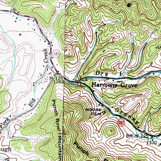 Topographic Map of Harmony Grove, TN