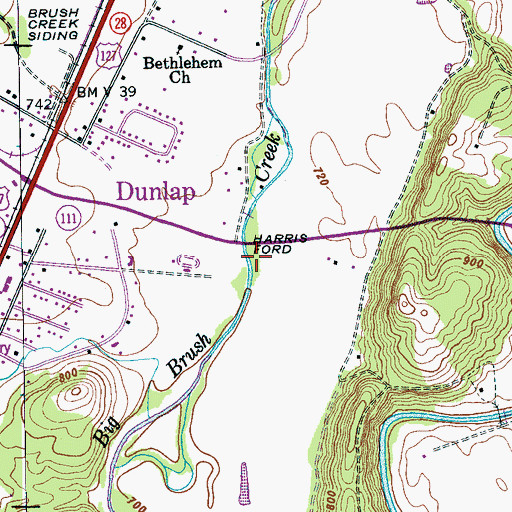 Topographic Map of Harris Ford, TN