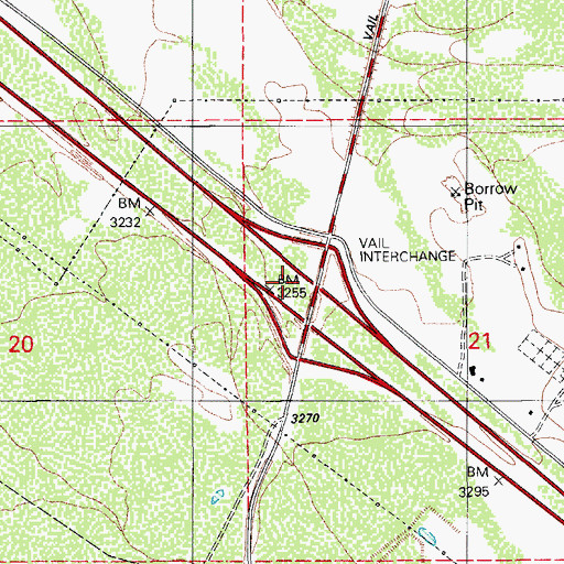 Topographic Map of Vail Overpass, AZ