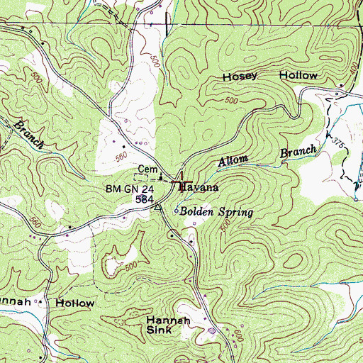 Topographic Map of Havana, TN