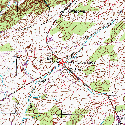 Topographic Map of Haws Crossroads, TN
