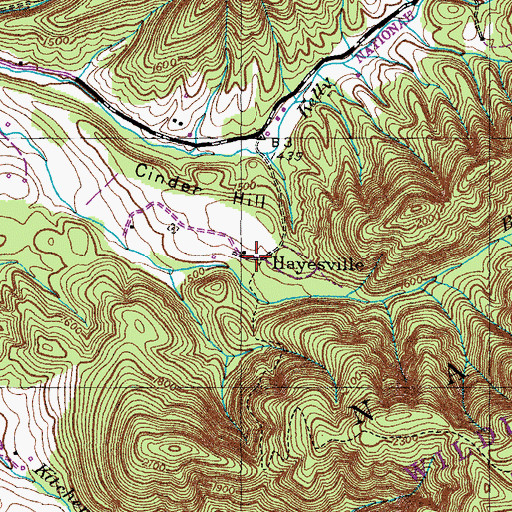 Topographic Map of Hayesville, TN