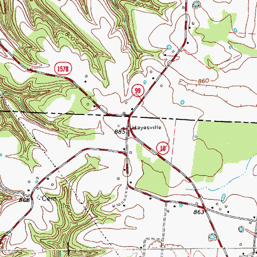 Topographic Map of Hayesville, TN
