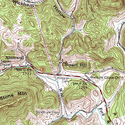Topographic Map of Henard Mill, TN
