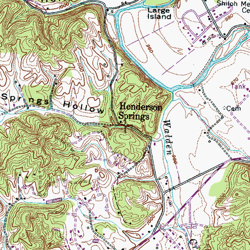 Topographic Map of Henderson Springs, TN