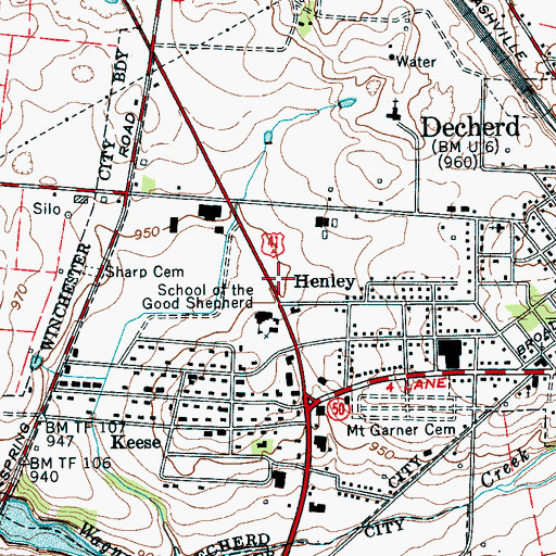 Topographic Map of Henley, TN