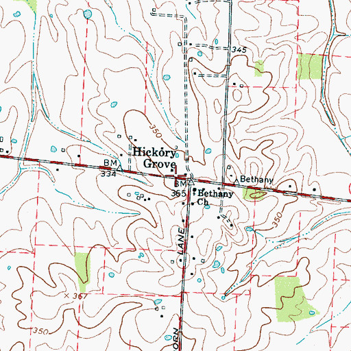 Topographic Map of Hickory Grove, TN