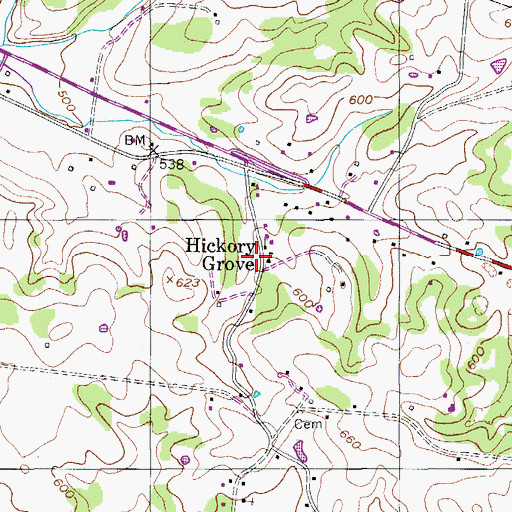 Topographic Map of Hickory Grove, TN